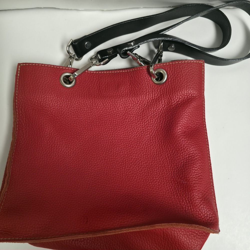 Red Leather Double Shoulder Straps Womens Tote Bag Satchel Purse